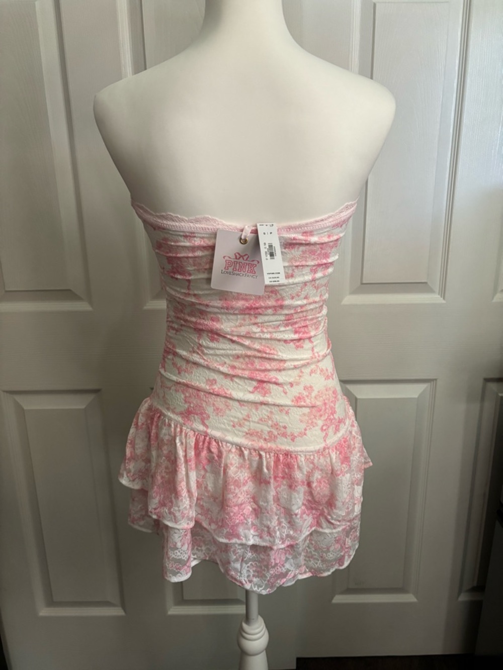 LoveShackFancy x Pink Victoria Secret Strapless Lace Ruffle Dress - Picture 3 of 6